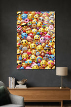 Rengarenk Emoji ve Surat İfadeleri Desenli Cam Tablo