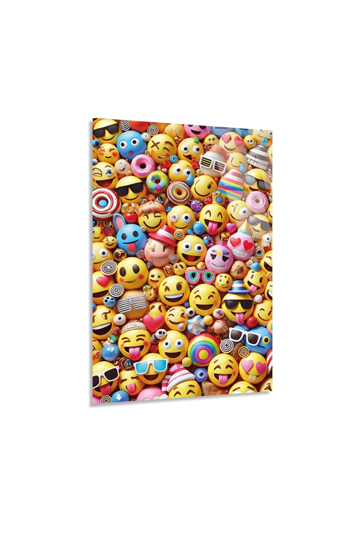 Rengarenk Emoji ve Surat İfadeleri Desenli Cam Tablo