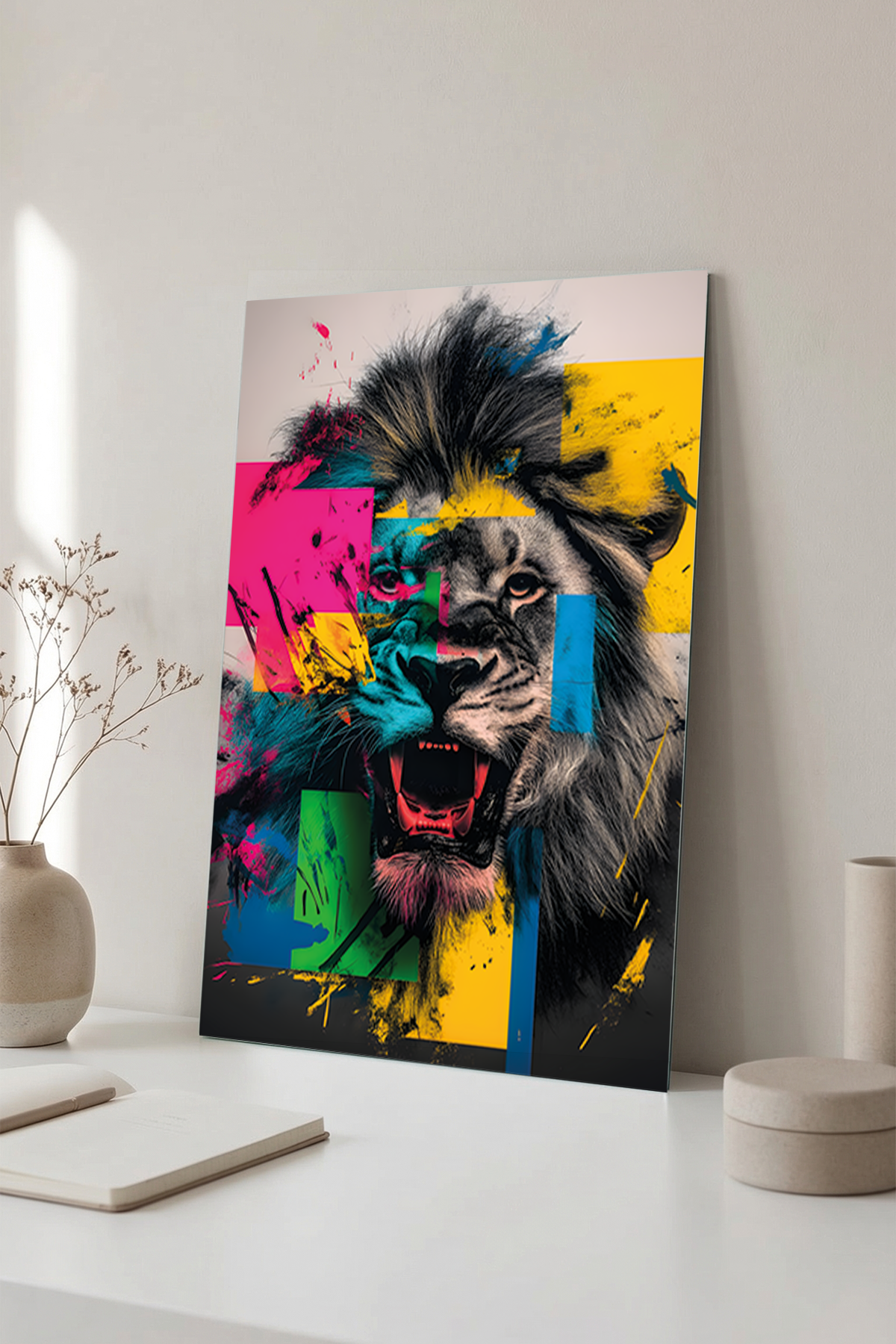Renklerin Kralı Aslan Cam Tablo | Vitraum