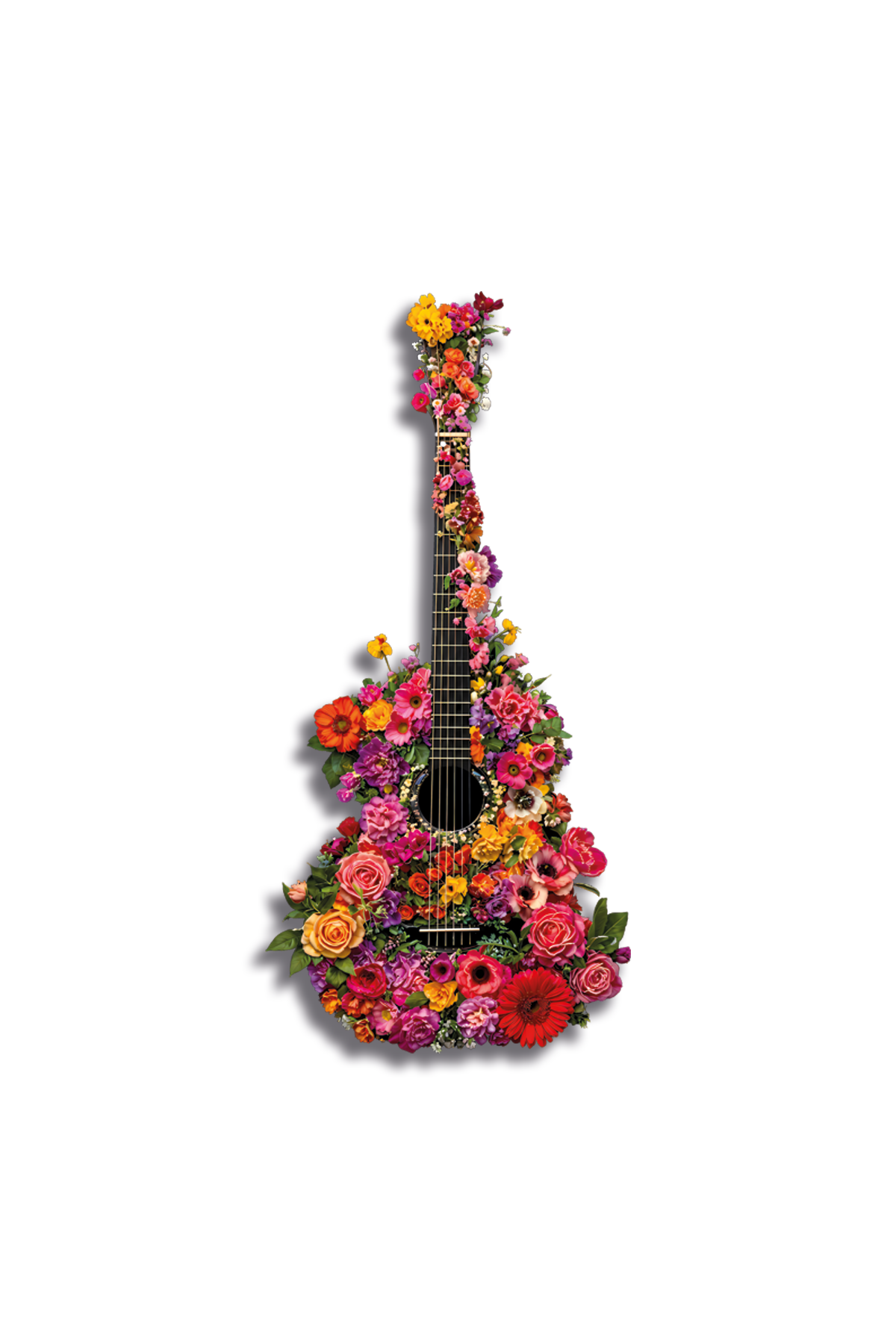 Renkli Çiçeklerden Oluşan Gitar Tasarım Metal Tablo