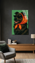 Renkli Esarplı Sevimli Köpek Portresi Cam Tablo | Vitraum