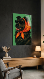 Renkli Esarplı Sevimli Köpek Portresi Cam Tablo | Vitraum