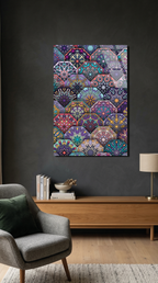 Renkli Geometrik Altıgen Mandala Deseni Cam Tablo | Vitraum