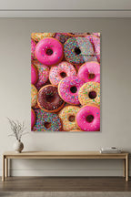 Renkli ve Çikolatalı Tatlı Donut Desenli Mutfak Cam Tablo