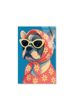 Retro Gözlüklü Fransız Bulldog Cam Tablo | Vitraum