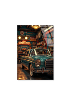 Retro Klasik Araba ve Amerikan Garaj Cam Tablo