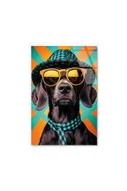Retro Stil Gözlüklü ve Şapkalı Köpek Cam Tablo | Vitraum