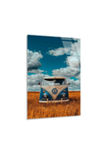Retro Volkswagen Minibüs ve Buğday Tarlası Cam Tablo
