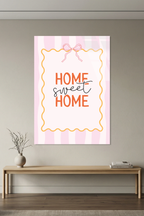 Sarı Pembe Çizgili "Home Sweet Home" Cam Tablo