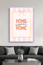 Sarı Pembe Çizgili "Home Sweet Home" Cam Tablo