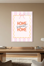 Sarı Pembe Çizgili "Home Sweet Home" Cam Tablo