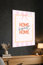 Sarı Pembe Çizgili "Home Sweet Home" Cam Tablo