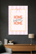 Sarı Pembe Çizgili "Home Sweet Home" Cam Tablo