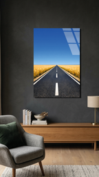 Sonsuz Yol ve Buğday Tarlası Cam Tablo – Alternatif Görsel