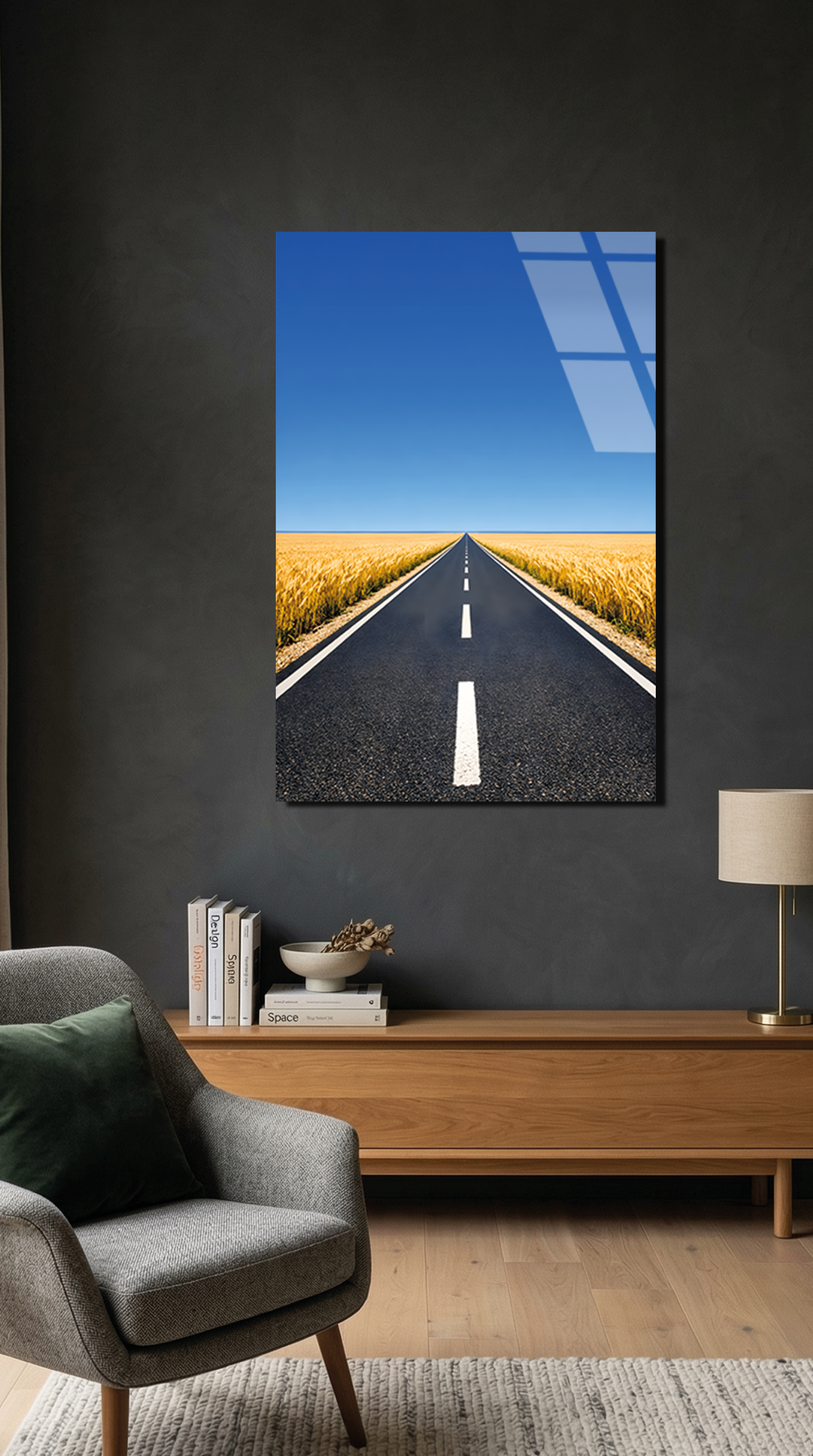 Sonsuz Yol ve Buğday Tarlası Cam Tablo – Alternatif Görsel