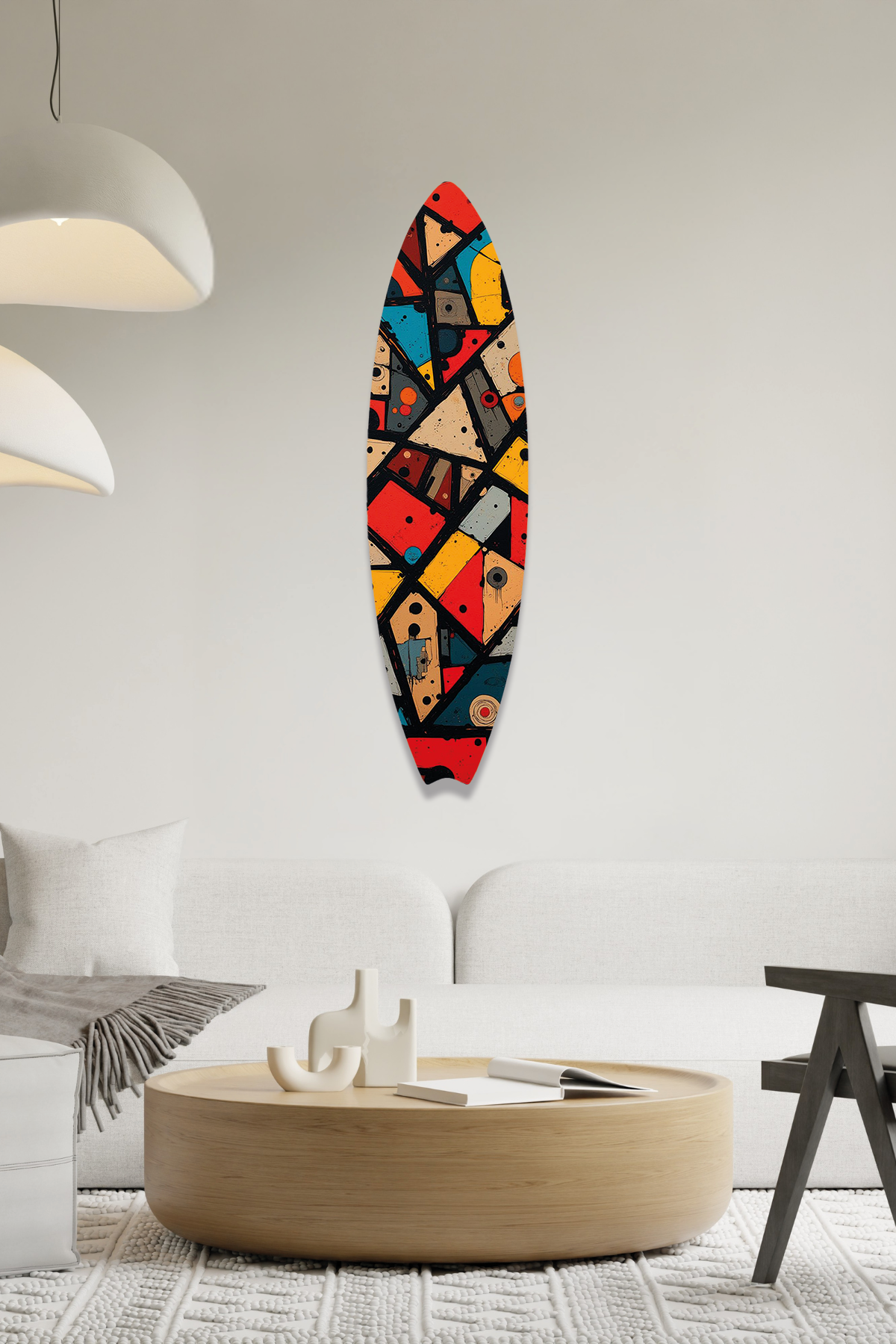 Soyut Geometrik Desenli Modern Sörf Tahtası Metal Tablo