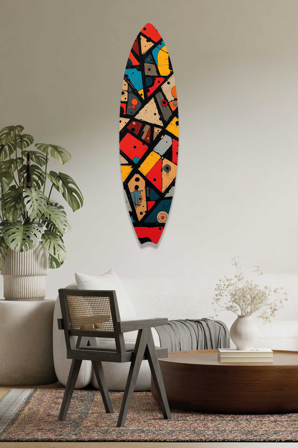 Soyut Geometrik Desenli Modern Sörf Tahtası Metal Tablo