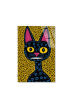 Soyut ve Modern Folk Art Tarzı Esnik Kara Kedi Cam Tablo