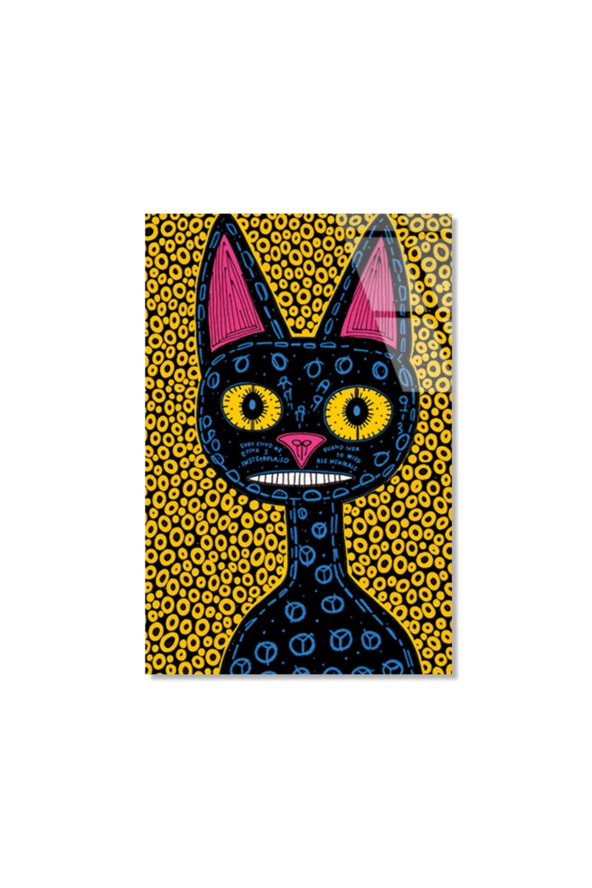 Soyut ve Modern Folk Art Tarzı Esnik Kara Kedi Cam Tablo