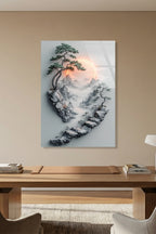 Uzak Doğu Temalı Taş Merdivenler ve Bonsai Ağacı Cam Tablo