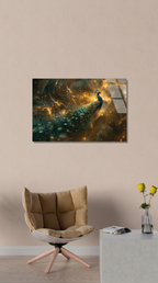 Uzayda Tavus Kuşu Yıldız Tozu ve Nebula Temalı Cam Tablo | Vitraum