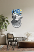 Van Gogh Yıldızlı Gece ve Antik Bust Tasarım Metal Tablo