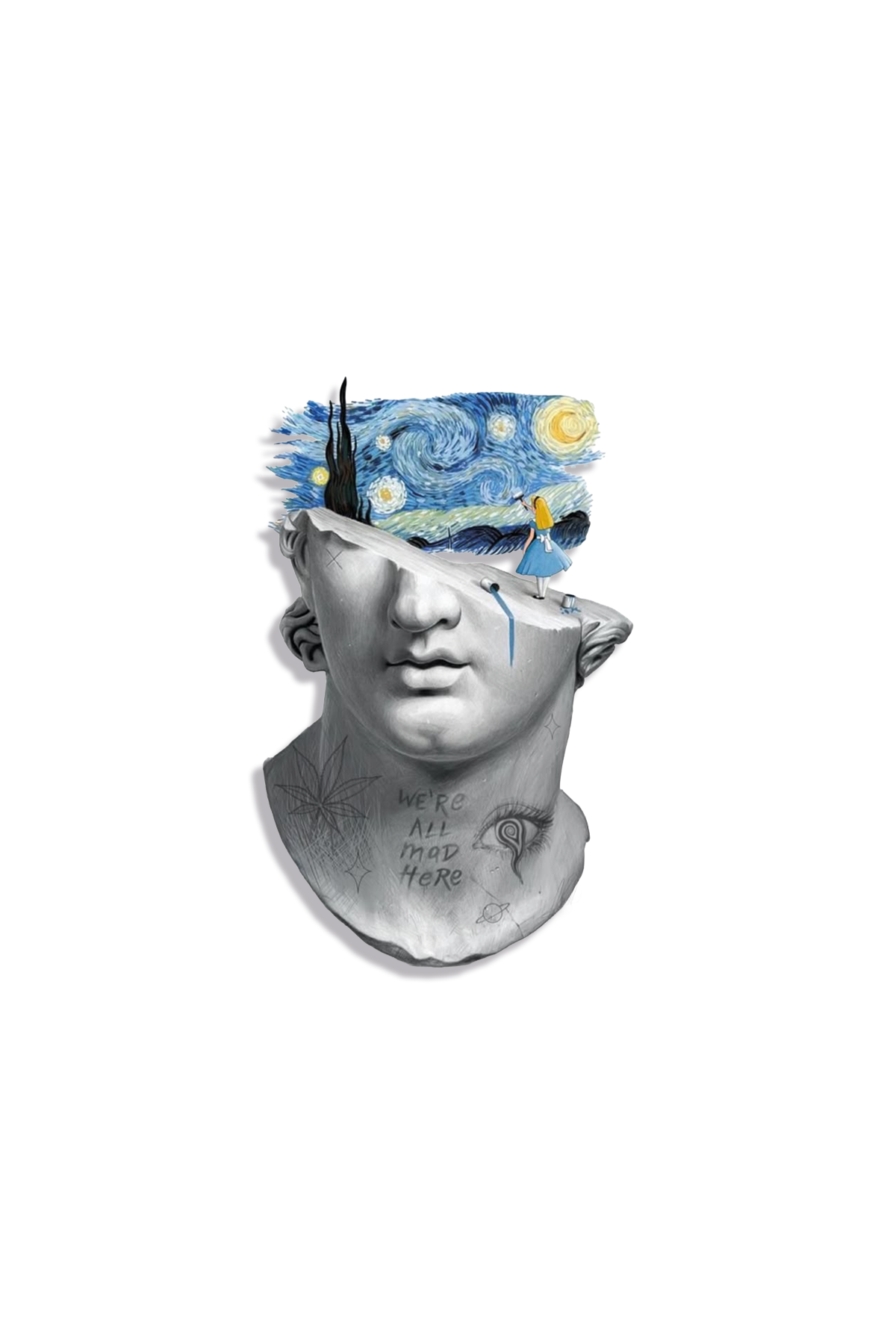 Van Gogh Yıldızlı Gece ve Antik Bust Tasarım Metal Tablo