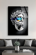 Vaporwave Tarzı Antik Yunan Heykeli Cam Tablo