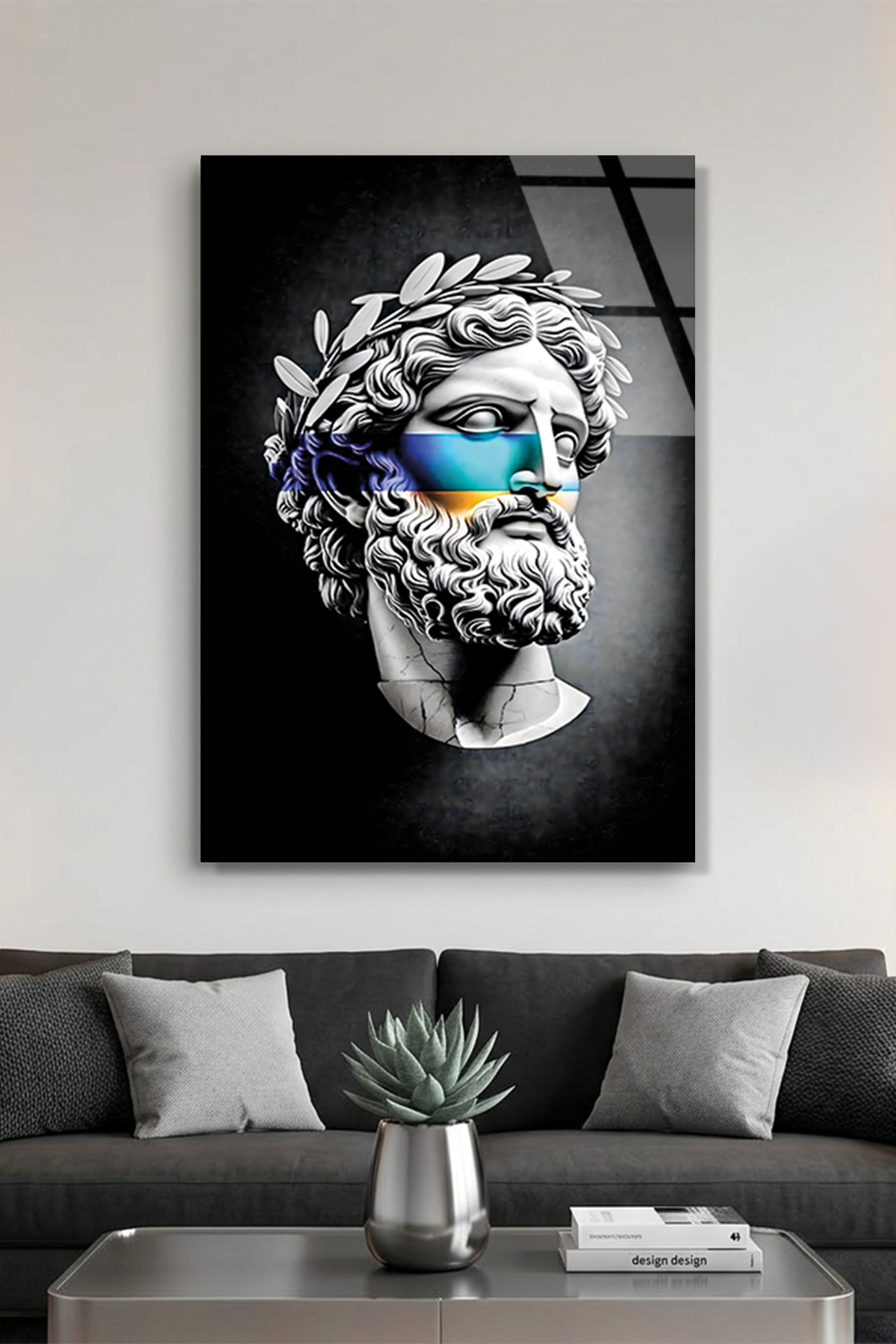 Vaporwave Tarzı Antik Yunan Heykeli Cam Tablo