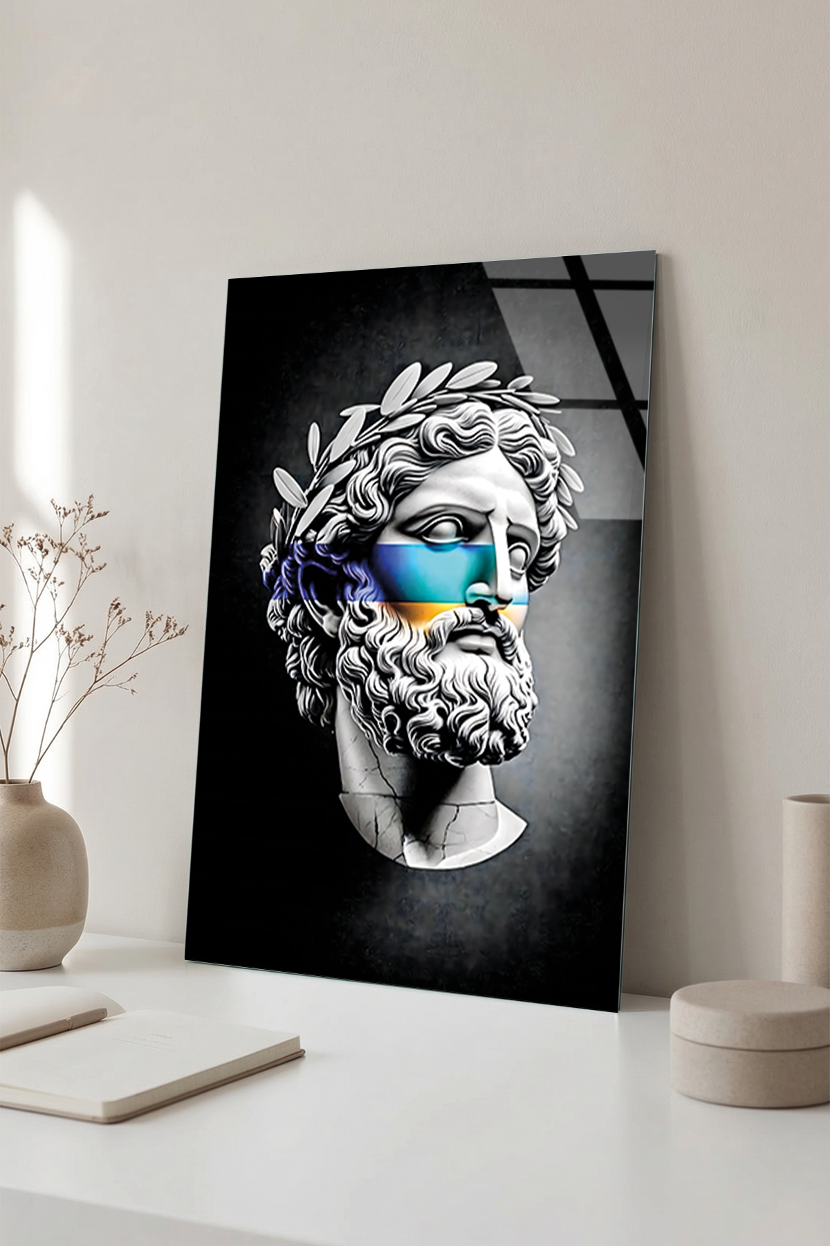 Vaporwave Tarzı Antik Yunan Heykeli Cam Tablo