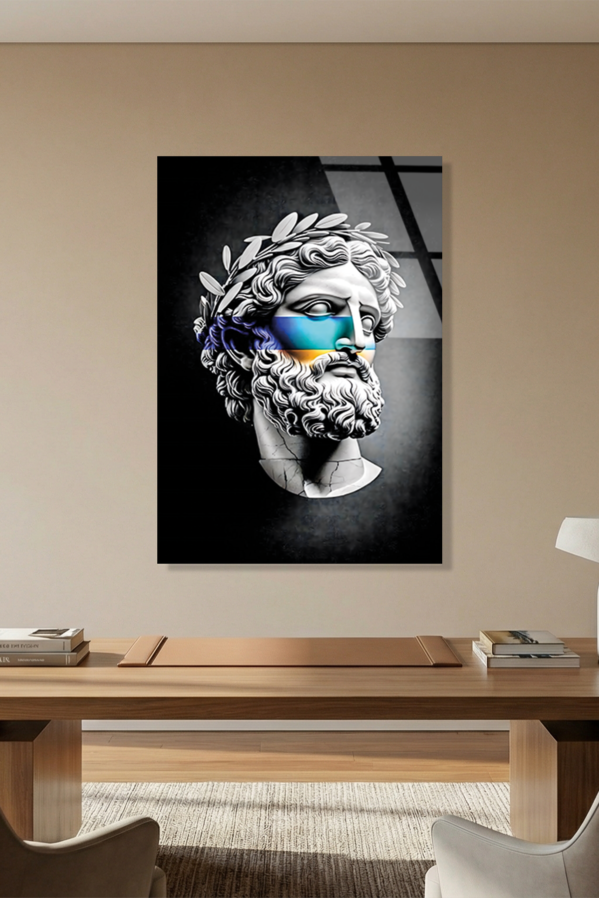 Vaporwave Tarzı Antik Yunan Heykeli Cam Tablo