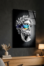Vaporwave Tarzı Antik Yunan Heykeli Cam Tablo