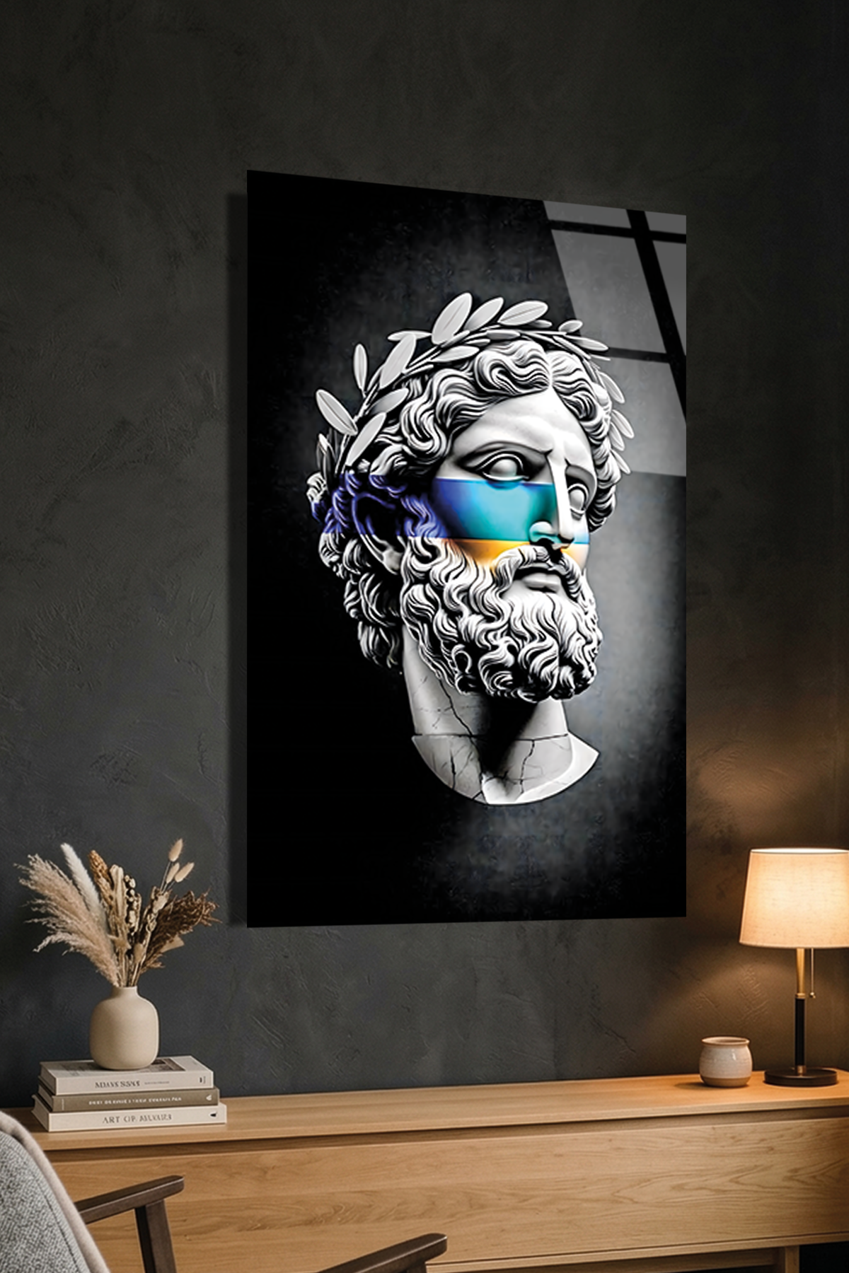 Vaporwave Tarzı Antik Yunan Heykeli Cam Tablo