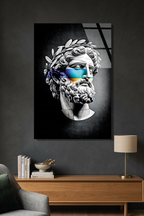 Vaporwave Tarzı Antik Yunan Heykeli Cam Tablo