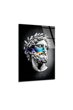 Vaporwave Tarzı Antik Yunan Heykeli Cam Tablo