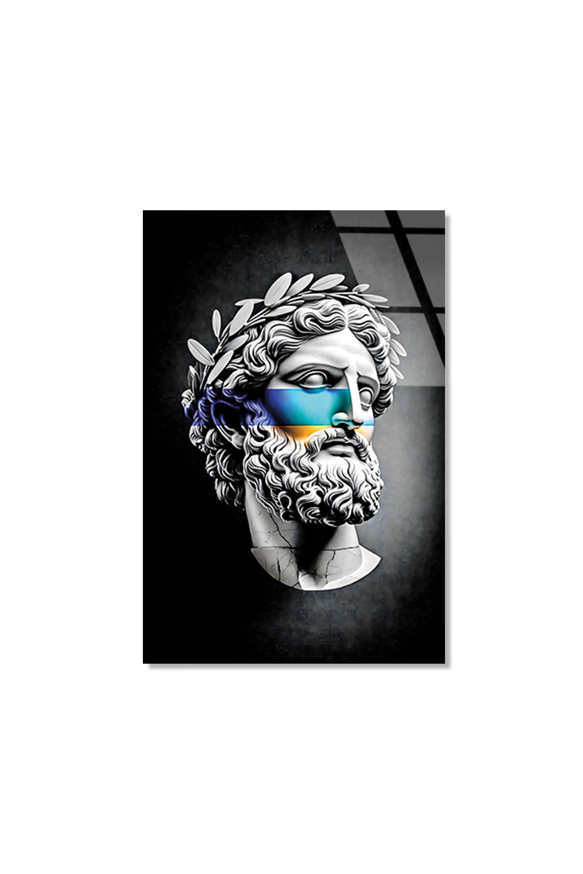 Vaporwave Tarzı Antik Yunan Heykeli Cam Tablo