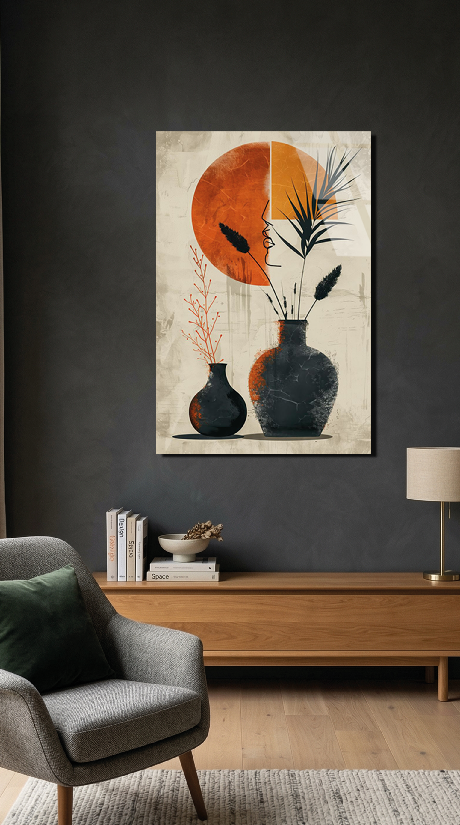 Vazo ve Kurumuş Bitki Bohem Poster Cam Tablo – Alternatif Görsel