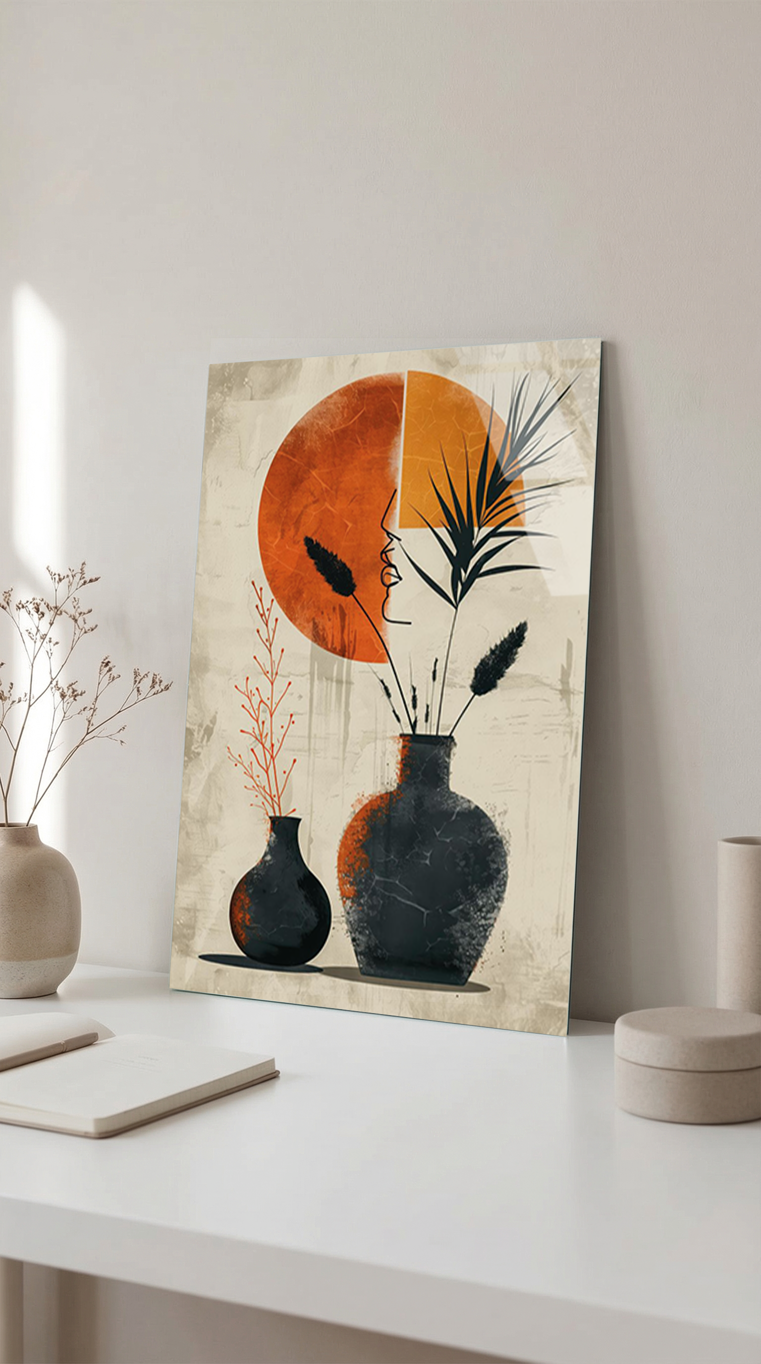 Vazo ve Kurumuş Bitki Bohem Poster Cam Tablo – Oda Dekor Detayı