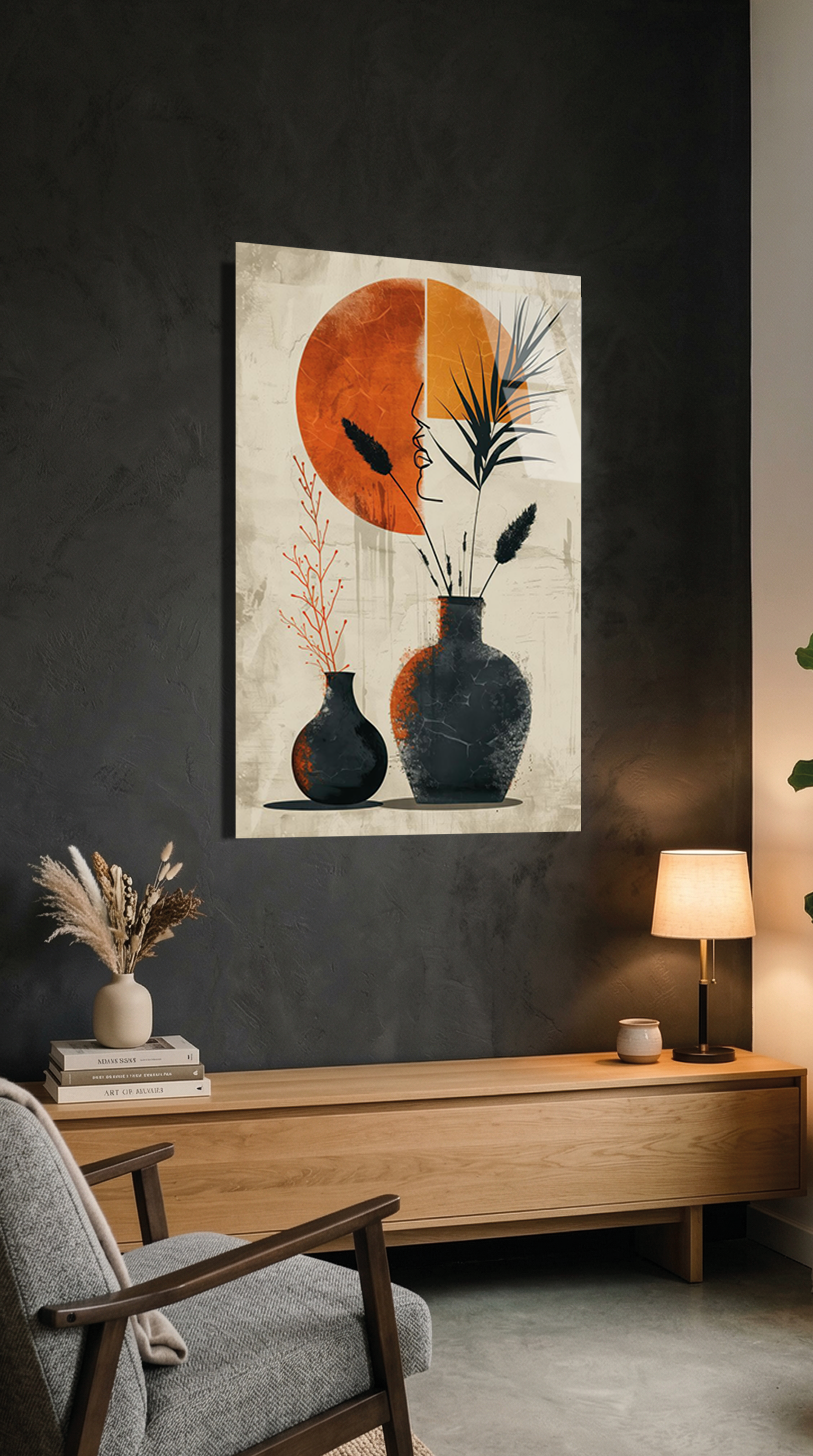 Vazo ve Kurumuş Bitki Bohem Poster Cam Tablo – Ek Görsel