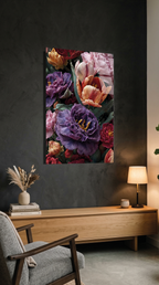 Vibrant Renkli Lale Buketi Yağlı Boya Dokulu Cam Tablo | Vitraum
