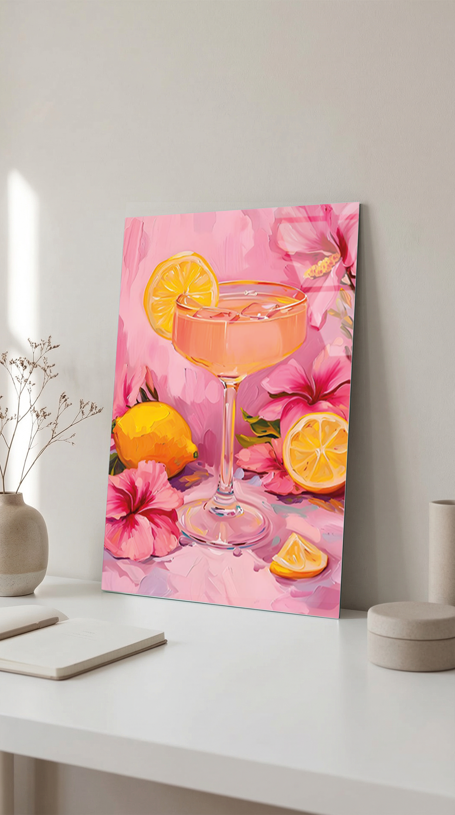 Yağlı Boya Dokulu Tropikal Kokteyl Temalı Cam Tablo – Alternatif Görsel