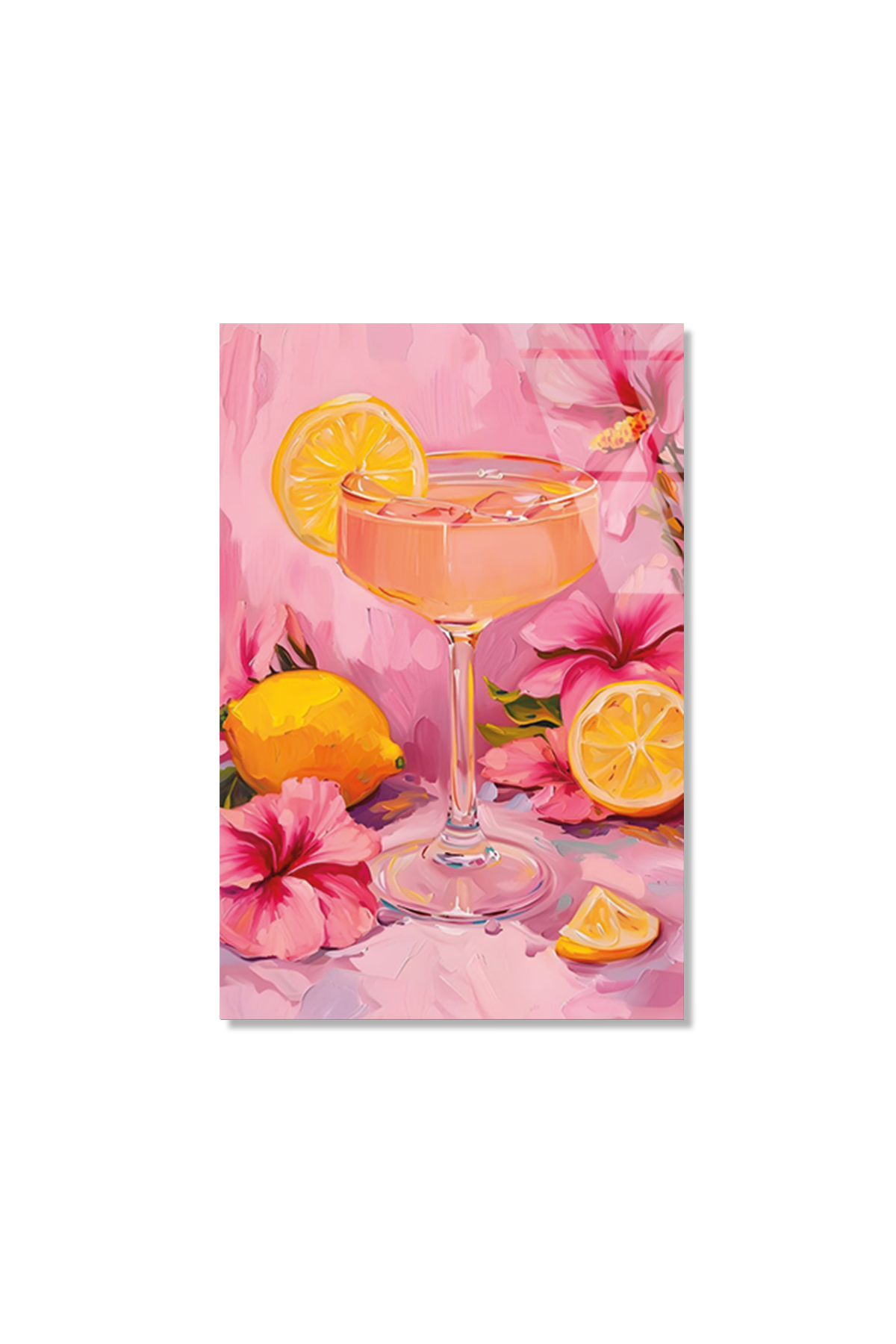 Yağlı Boya Dokulu Tropikal Kokteyl Temalı Cam Tablo – Farklı Boyut Görünümü