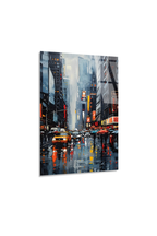 Yağmurlu New York Caddesi ve Sarı Taksiler Cam Tablo