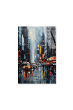 Yağmurlu New York Caddesi ve Sarı Taksiler Cam Tablo