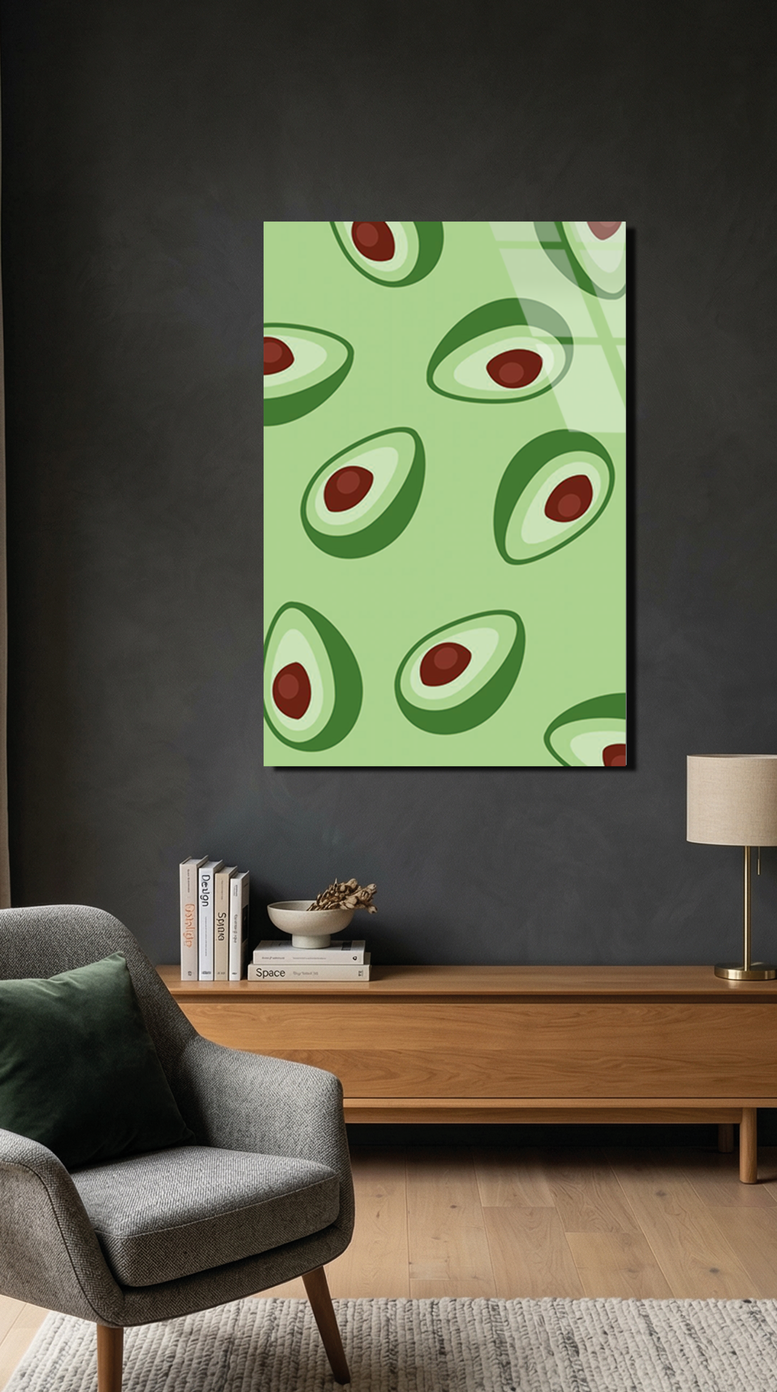 Yeşil Avokado Desenli Modern Cam Tablo | Vitraum