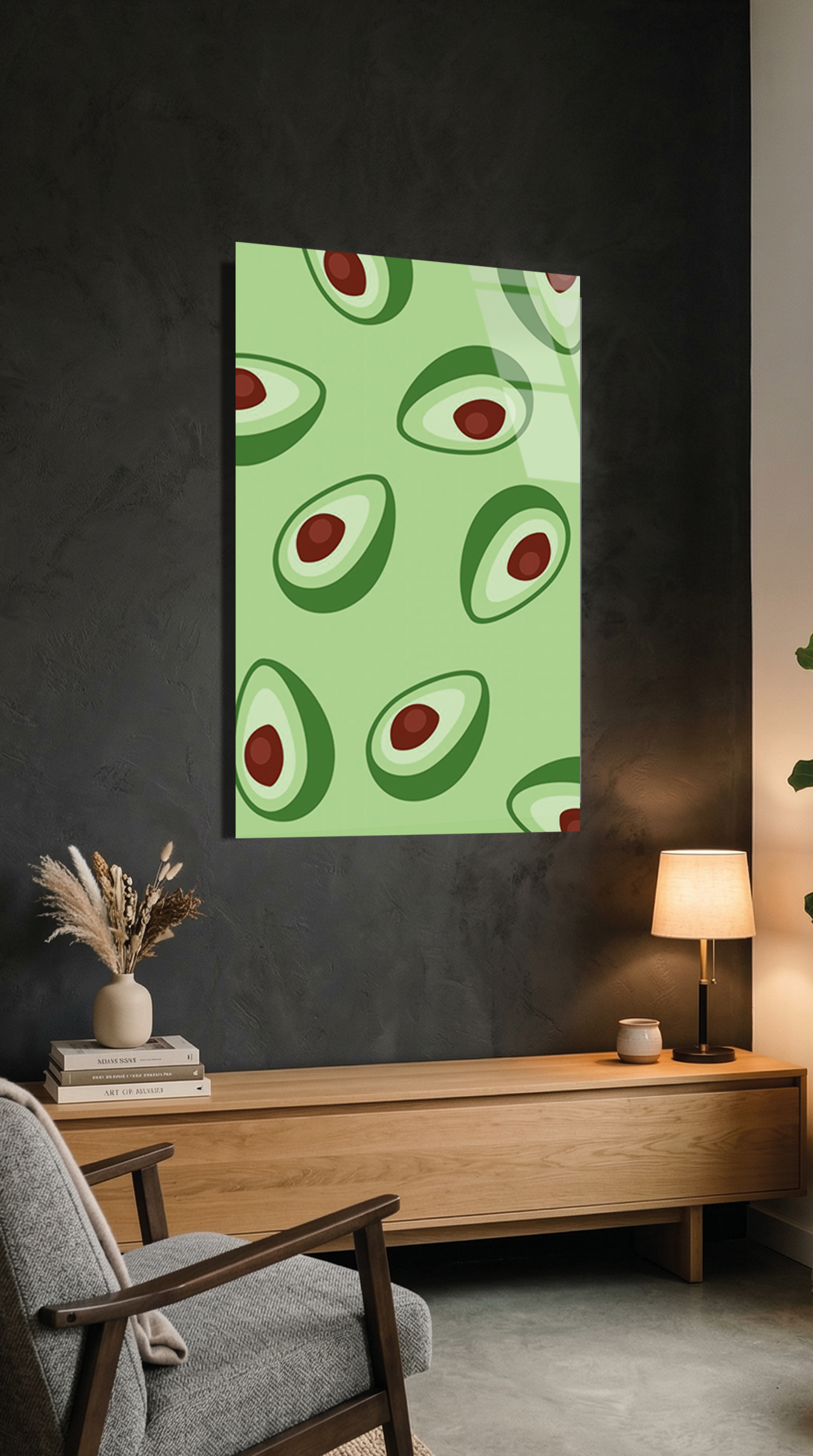 Yeşil Avokado Desenli Modern Cam Tablo | Vitraum