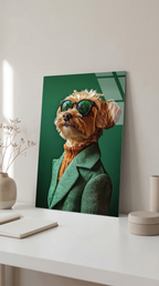Yeşil Ceketli ve Gözlüklü Poodle Terrier Cam Tablo – Alternatif Görsel
