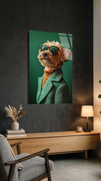 Yeşil Ceketli ve Gözlüklü Poodle Terrier Cam Tablo – Ek Görsel